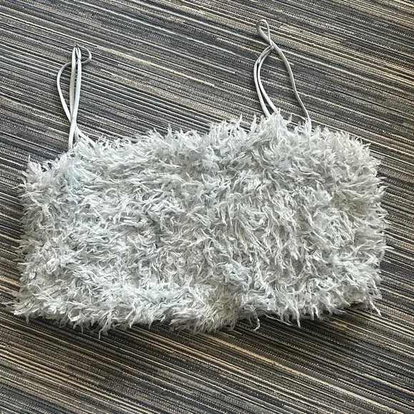 Zara Sz S Feather Effect Crop Top Light Blue Cotton Lined - Picture 4 of 9